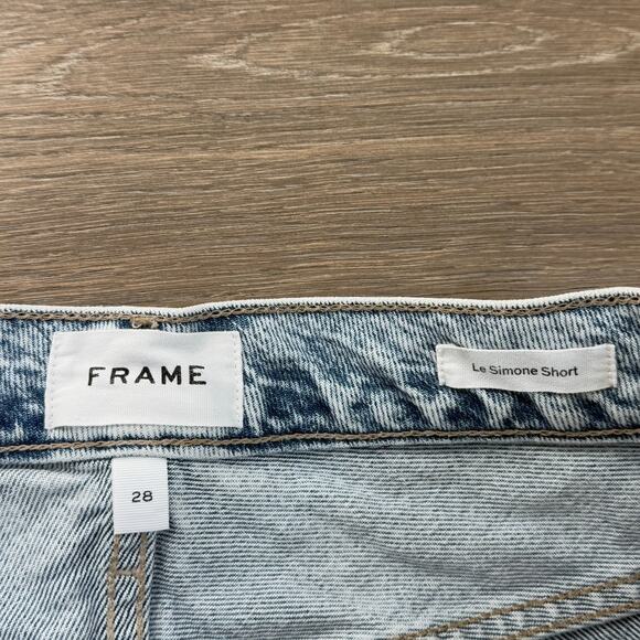Frame Le Simone Richlake High-Rise Denim Shorts Sz 28" Chic Distressed Summer - Picture 7 of 9